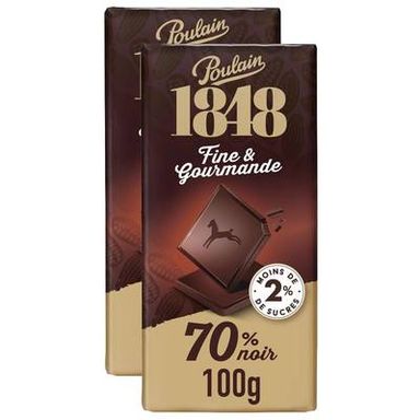Poulain Ligne gourmande chocolat noir 70%, Lot de 2x100g