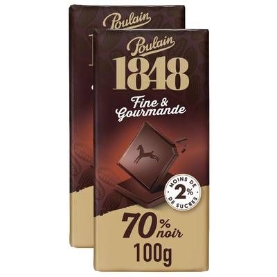 Poulain Ligne gourmande chocolat noir 70%, Lot de 2x100g