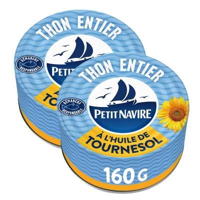 Petit Navire Thon Entier à l'Huile de Tournesol, Lot de 2x160g