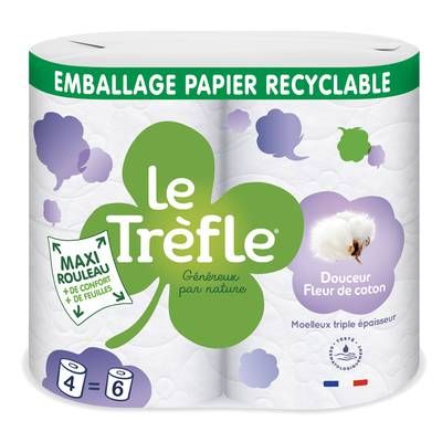 Le Trèfle Papier toilette douceur fleur de coton, 4 rouleaux