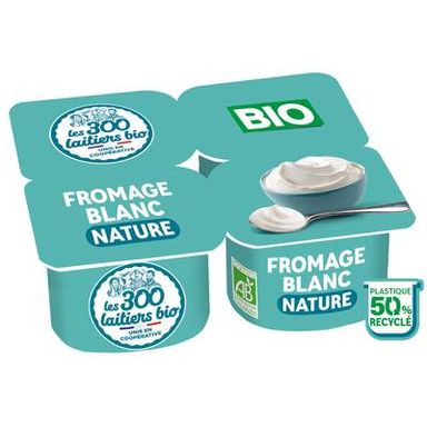 Les 300 laitiers bio Fromage blanc bio nature, 4x100g