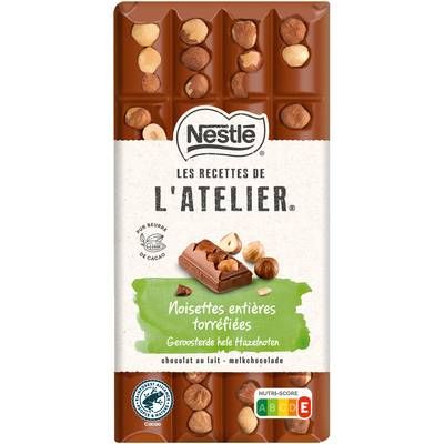 Nestlé Les Recettes de l'Atelier Chocolat au lait noisettes entières torréfiées, 170g
