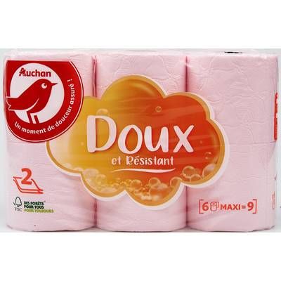 Auchan Papier toilette rose maxi doux et résistant 2 épaisseurs, 6 rouleaux papiers toilettes