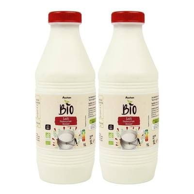 Auchan Lait entier pasteurisé bio, Lot de 2x1L
