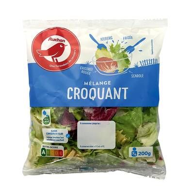 Auchan Mélange Croquant de Frisée Chicorée Rouge Scarole et Iceberg, 200g