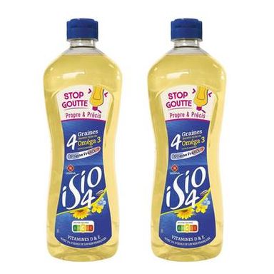 Isio 4 - Lesieur Huile Combinée Stop Goutte - 4 graines  Colza, Tournesol, Oleisol, Lin, Lot de 2x67,5cl
