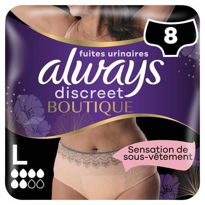Always Discreet Culottes Fuites Urinaires Beige Taille L, 8 culottes
