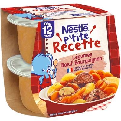 Nestlé - P'tite Recette Légumes Boeuf Bourguignon Bol Bébé Dès 12 mois, 2x200g