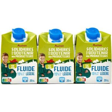 Auchan Solidaires Crème fluide légère 15%mg UHT, 3x20cl