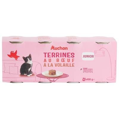 Auchan Boites Terrines Boeuf et Volaille pour chaton, 4x400g