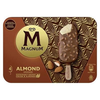 Magnum Bâtonnets glacés Amande, 4 bâtonnets - 300g