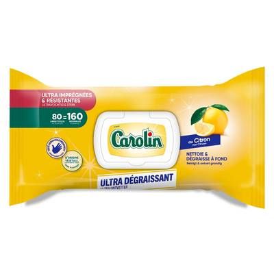 Carolin Lingettes Resistantes Ultra Dégraissant au Citron, 80 lingettes