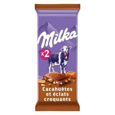 Milka Chocolat au lait cacahuètes et éclats croquants, 2x90g