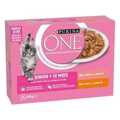 Purina - One Sachets Effilés Poulet, Saumon pour Chaton, 8x85g
