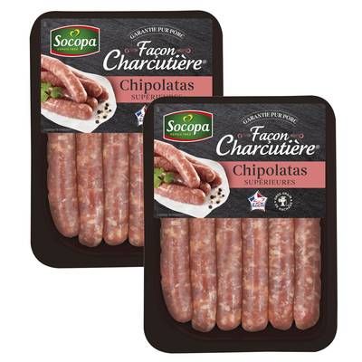 Socopa Chipolatas Supérieures Façon Charcutière avec du Jambon, Lot de 2x330g