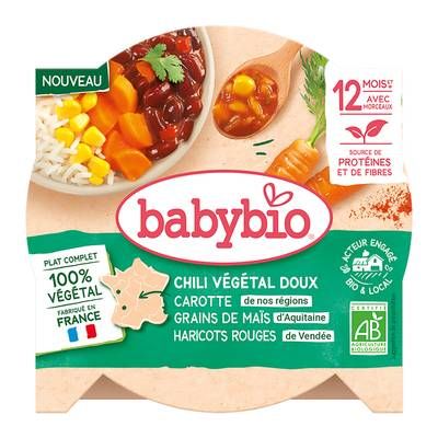 Babybio Chili Végétal doux- Carottes, Maïs, Haricots Rouges Assiette Bébé dès 12 mois, 230g