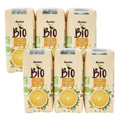 Auchan BIO Pur jus d'orange bio, Lot de 2 - 6x20cl