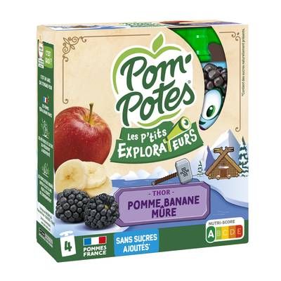 Pom Potes Compote Pomme Banane Mûre, 4 gourdes de 90g