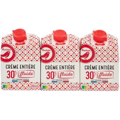 Auchan Crème fluide entière 30%mg UHT, 3x20cl