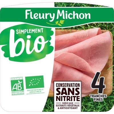Fleury Michon Jambon Supérieur Bio Conservation sans Nitrite, 4 tranches - 120g