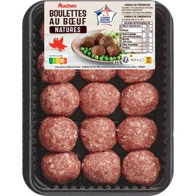 Auchan Boulettes au Boeuf Nature, 15x25g