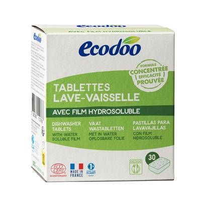 Ecodoo Tablette Lave-Vaisselle avec film Hydrosoluble ECOCERT, 30 tablettes
