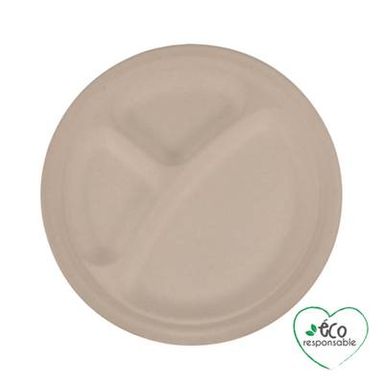 Homea Assiette compartimentée en canne a sucre 23cm naturel, 12 assiettes