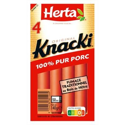 Herta Knacki Original Saucisses 100% Pur Porc, 140g, 4 saucisses - 140g
