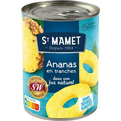 St Mamet Ananas Tranche au jus Sans sucres ajoutés 3/4, 345g