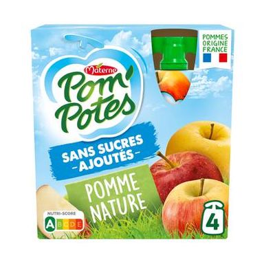 Pom Potes Pomme Sans sucres ajoutés, 4 gourdes de 90g
