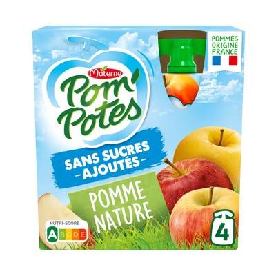 Pom Potes Pomme Sans sucres ajoutés, 4 gourdes de 90g