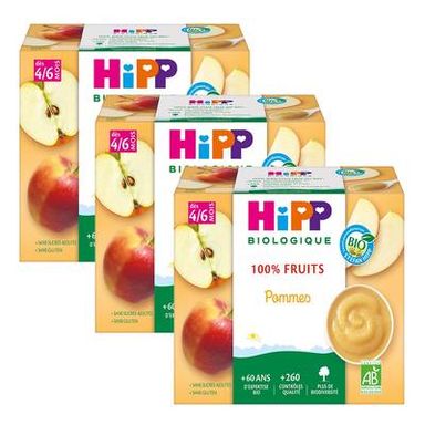 Hipp - 100% Fruits Pommes Bio Coupelle Bébé Dès 4/6 mois, Lot de 3 - 4x100g