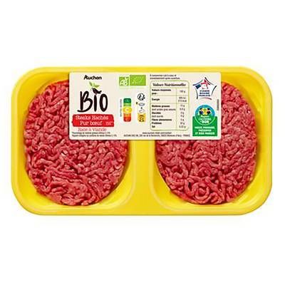 Auchan BIO Steaks Hachés Pur boeuf 15%MG Bio, 2x125g