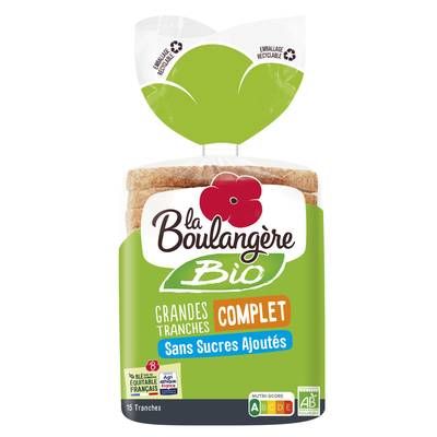 La Boulangère Pain de Mie Complet Bio Grandes Tranches, 15 tranches - 500g