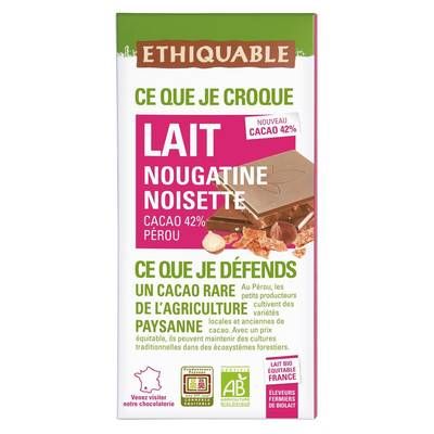Ethiquable - Commerce Equitable Chocolat Lait Nougatine Noisette 42% Cacao Bio du Pérou, 100g