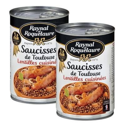 Raynal et Roquelaure Saucisse de Toulouse et lentilles cuisinées, Lot de 2x420g
