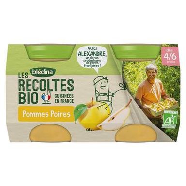 Blédina - Les Récoltes Bio Pomme Poire Bio Pot Bébé Dès 4/6 mois, 2x130g