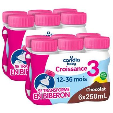 Candia Baby Lait de Croissance 3ème âge Liquide Chocolat Bébé Dès 10 Mois, Lot de 2 - 6x25cl