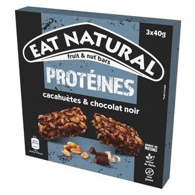 EAT NATURALS Barre Protéine Chocolat Noir et Cacahuètes, 3 barres