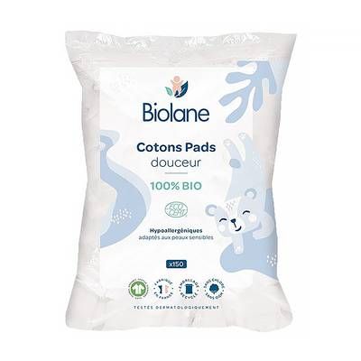 Biolane Cotons pads douceur Bébé 100% Bio Peaux sensibles, 150 cotons