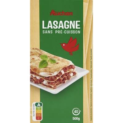Auchan Pâtes Feuilles de lasagnes sans pré-cuisson, 500g