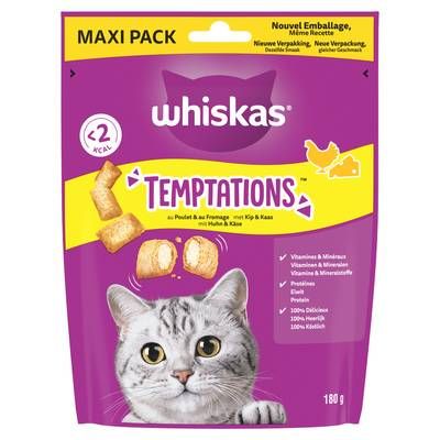 Whiskas Temptations au Poulet et Fromage - Friandise Récompense pour Chat, 180g