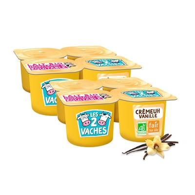 Les 2 Vaches Crème dessert vanille Bio, Lot de 2 - 4x95g