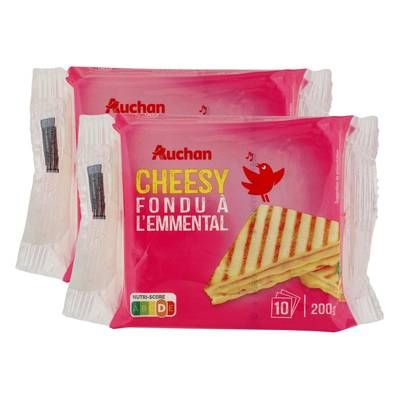 Auchan Cheeesy Fromage fondu à l'emmental en tranche, Lot de 2x200g