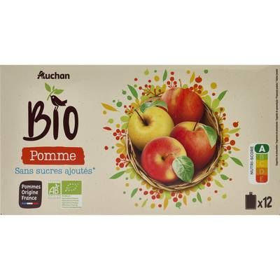 Auchan BIO Gourdes purée de pomme sans sucres ajoutés bio, 12x90g