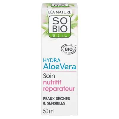 SO'BiO étic Soin nutritif réparateur, peaux sensibles à réactives sèches à très sèches, Hydra Aloe Vera, 100ml