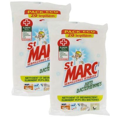 St-Marc Serpillières jetables antibactérienne, Lot de 2x20 Serpillières