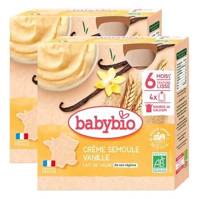 Babybio Dessert Lacté Crème Semoule Vanille Bio Gourde Bébé Dès 6 mois, Lot de 2 - 4x85g