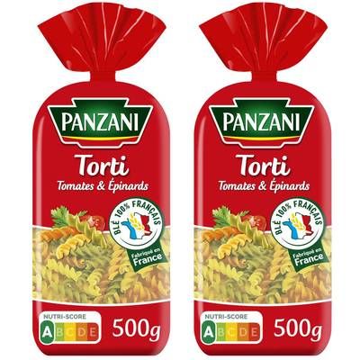 Panzani Pâtes Torti Tomates et Epinards, Lot de 2x500g