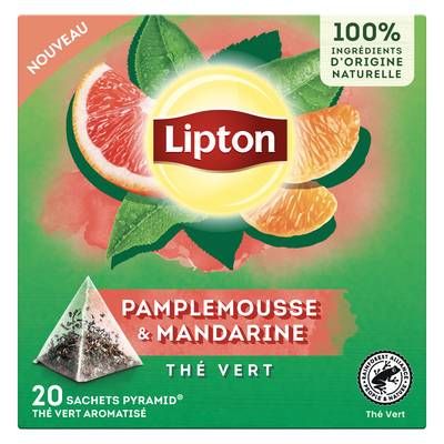 Lipton Thé Vert Pamplemousse Mandarine, 20 sachets